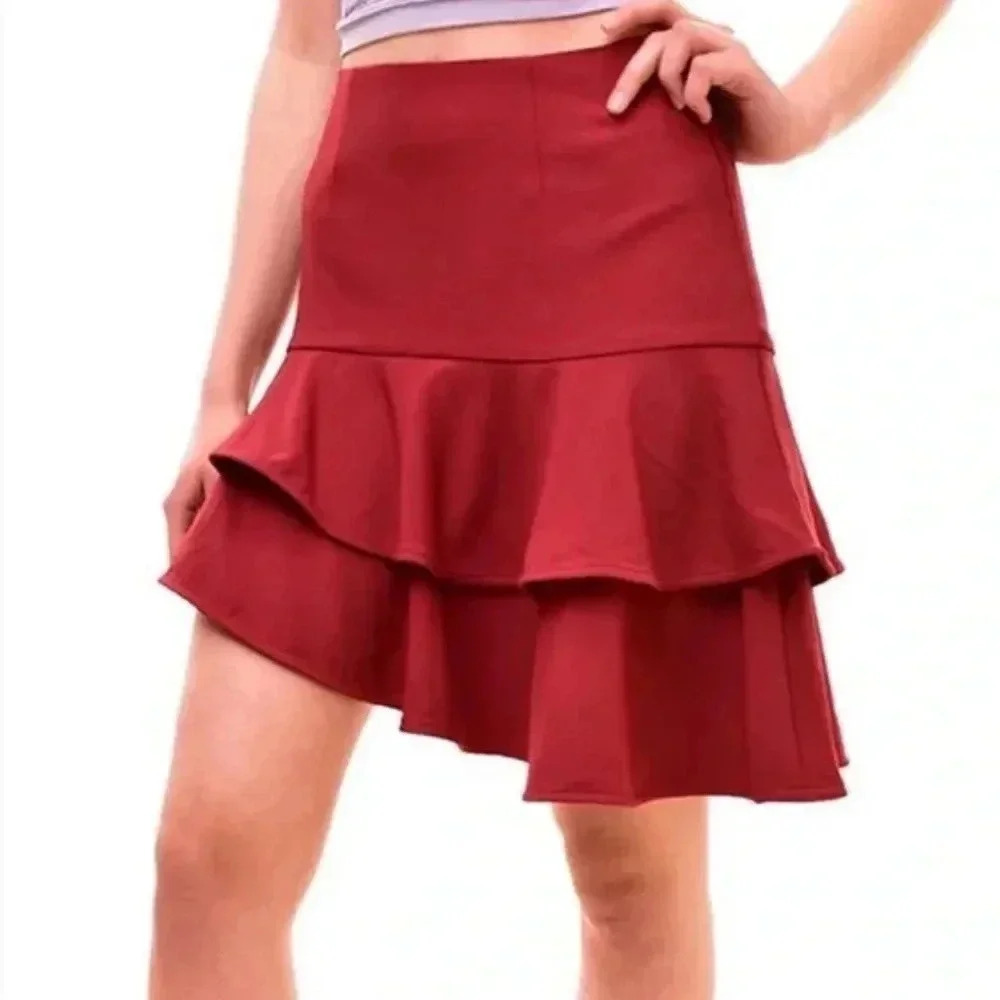 Finders Keepers Bosnia Raisin Asymmetrical Ruffle Mini Skirt